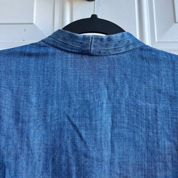 Chico’s Blouse Embroidered-Sleeves V-neck Lightweight Denim Blue 2 =12-14 NWT - Picture 5 of 12